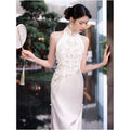 White cheongsam for engagement banquet new Chinese style bride s wedding toast dress 2026 new style high end retro summer slim fit image 5