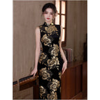 Authentic Gilded Peony Old Shanghai Black Velvet Cheongsam for Women High End Elegance Traditional Chinese Style Suitable for Daily Wear and Performance image 2