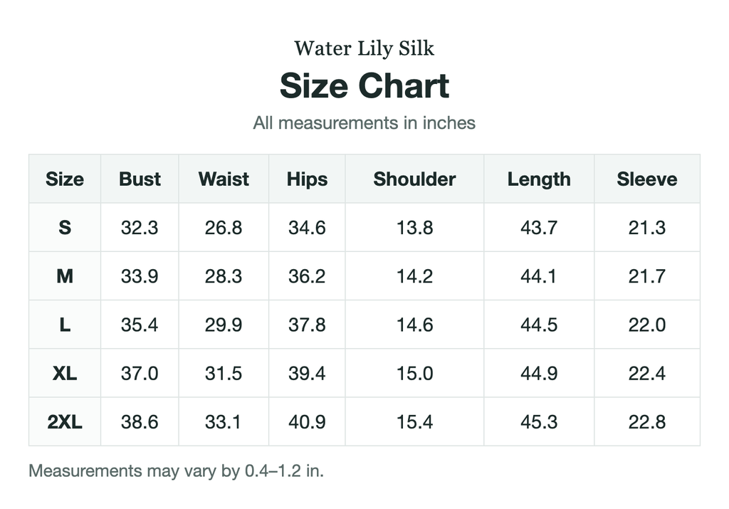 Size chart (inches)