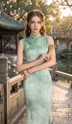 Neo-Oriental Mint Jade Qipao - Elegant Sleeveless Cheongsam Dress | New Chinese Style Modern Occasion Wear
