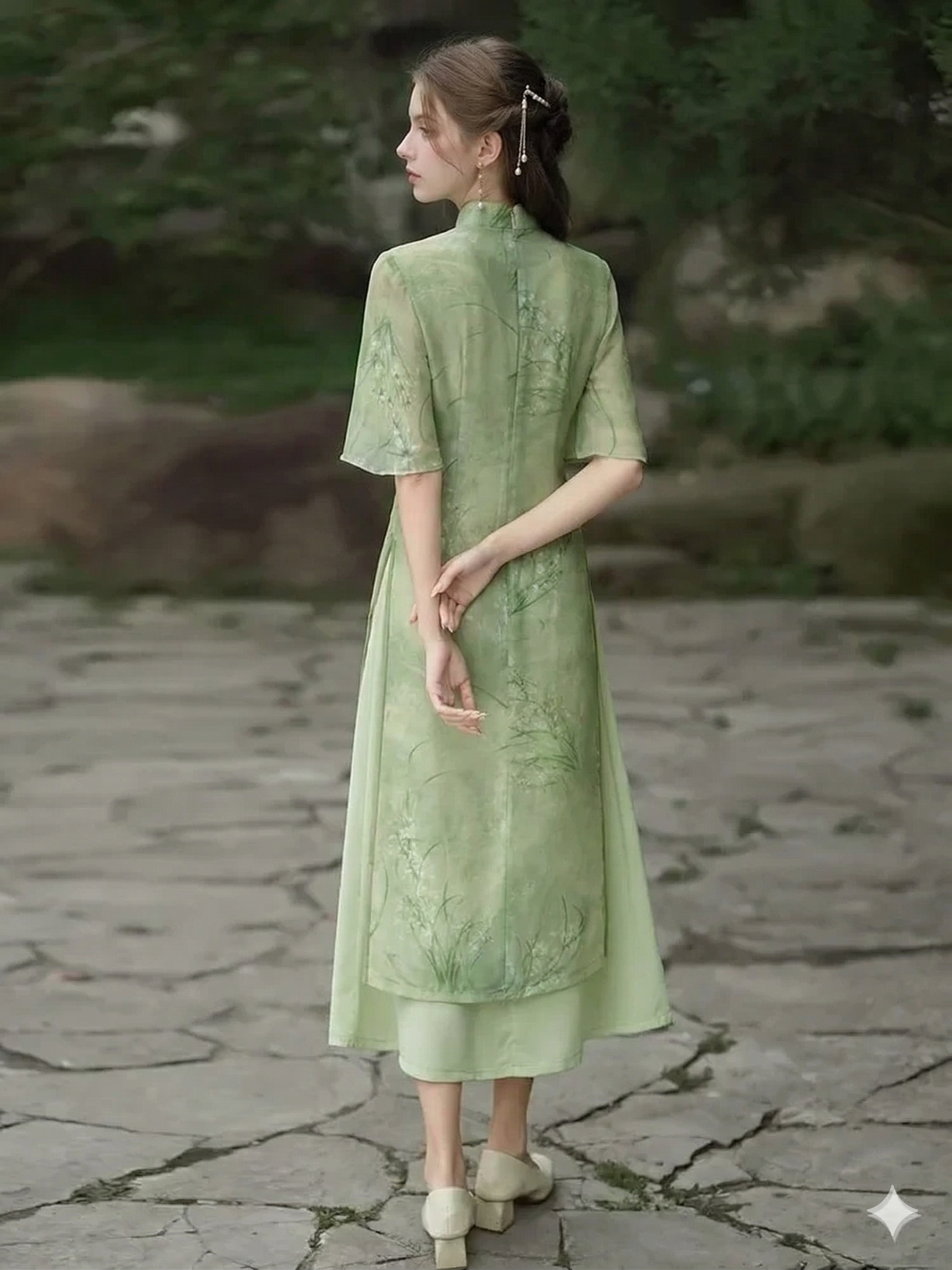 Meadow Mist Butterfly-Sleeve Qipao Dress | Neo-Chinese Cheongsam, Modern Oriental Dress, Elegant Evening / Daily Wear