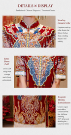 Long Red Phoenix Embroidered Wedding Qipao | Short Sleeve Beaded Cheongsam, Modern Bridal Dress, Traditional Wedding & Engagement Wear