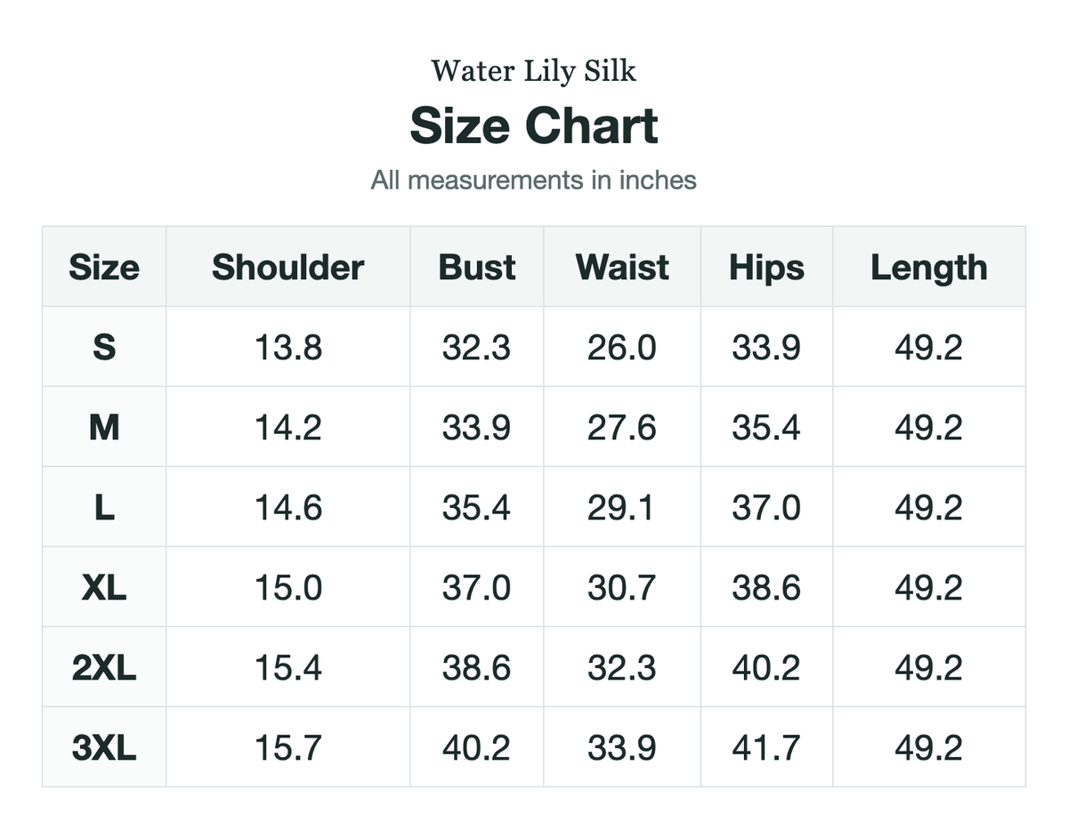 Size chart (inches)