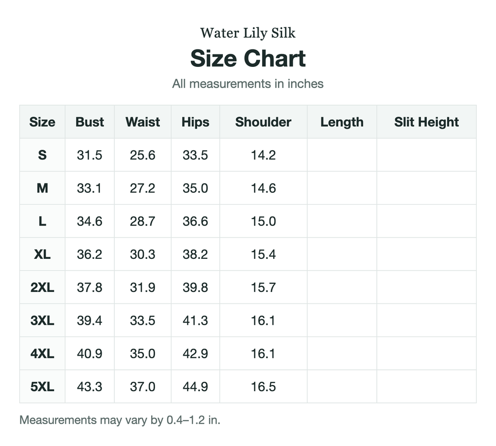 Size chart (inches)