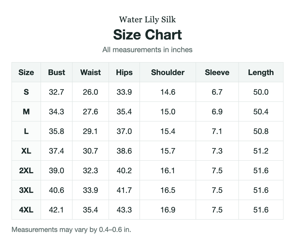 Size chart (inches)