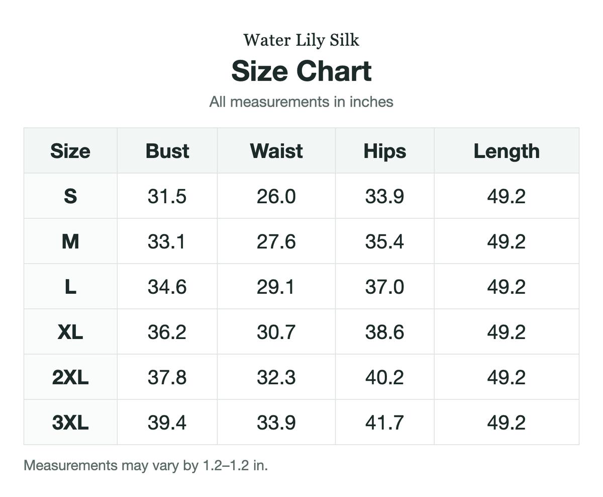 Size chart (inches)