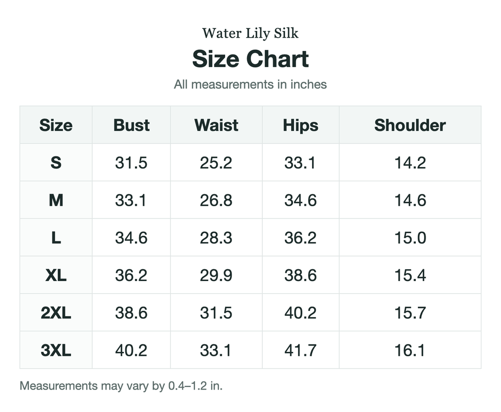 Size chart (inches)