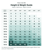 Size guide (height and weight, in/lb)