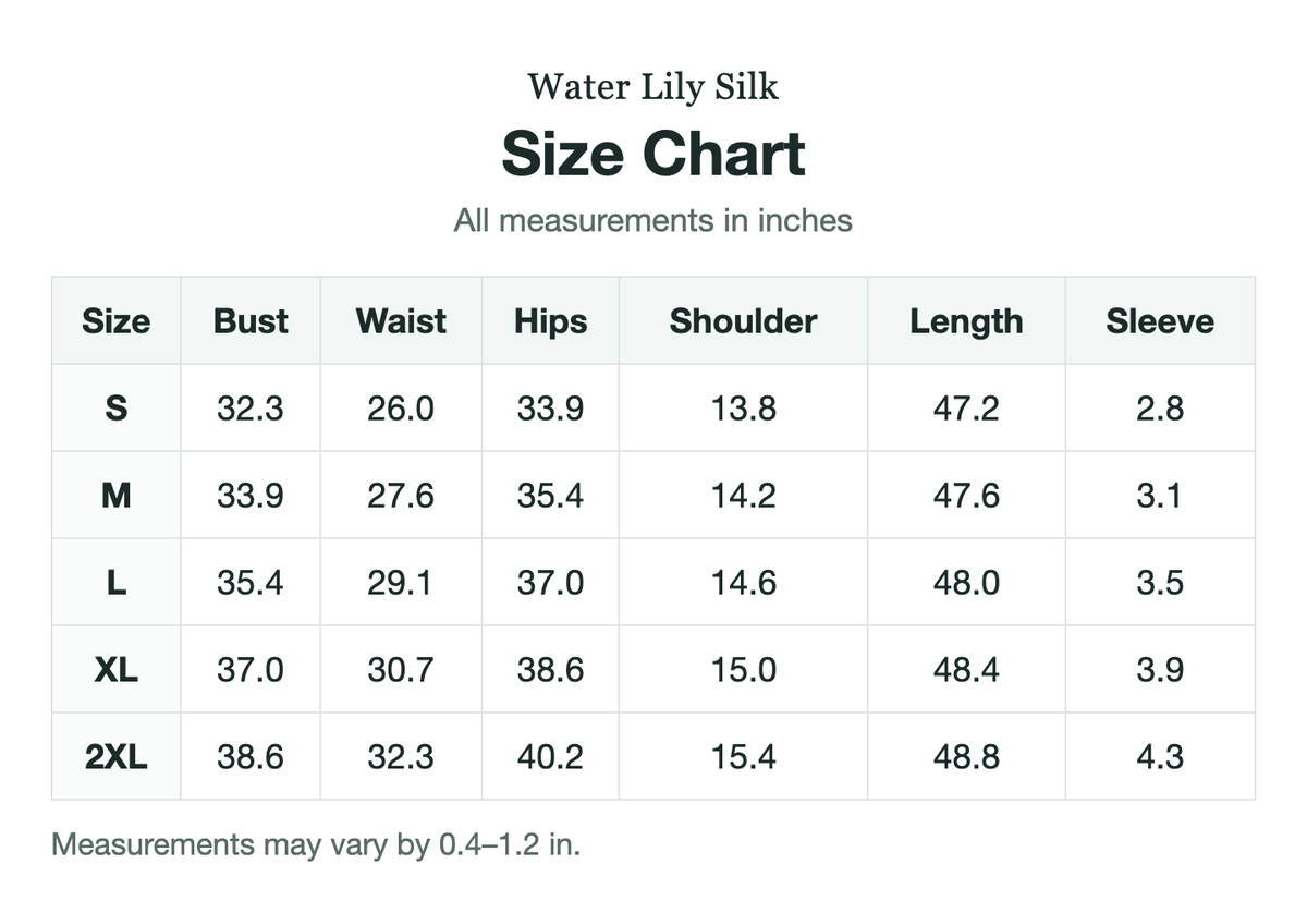 Size chart (inches)