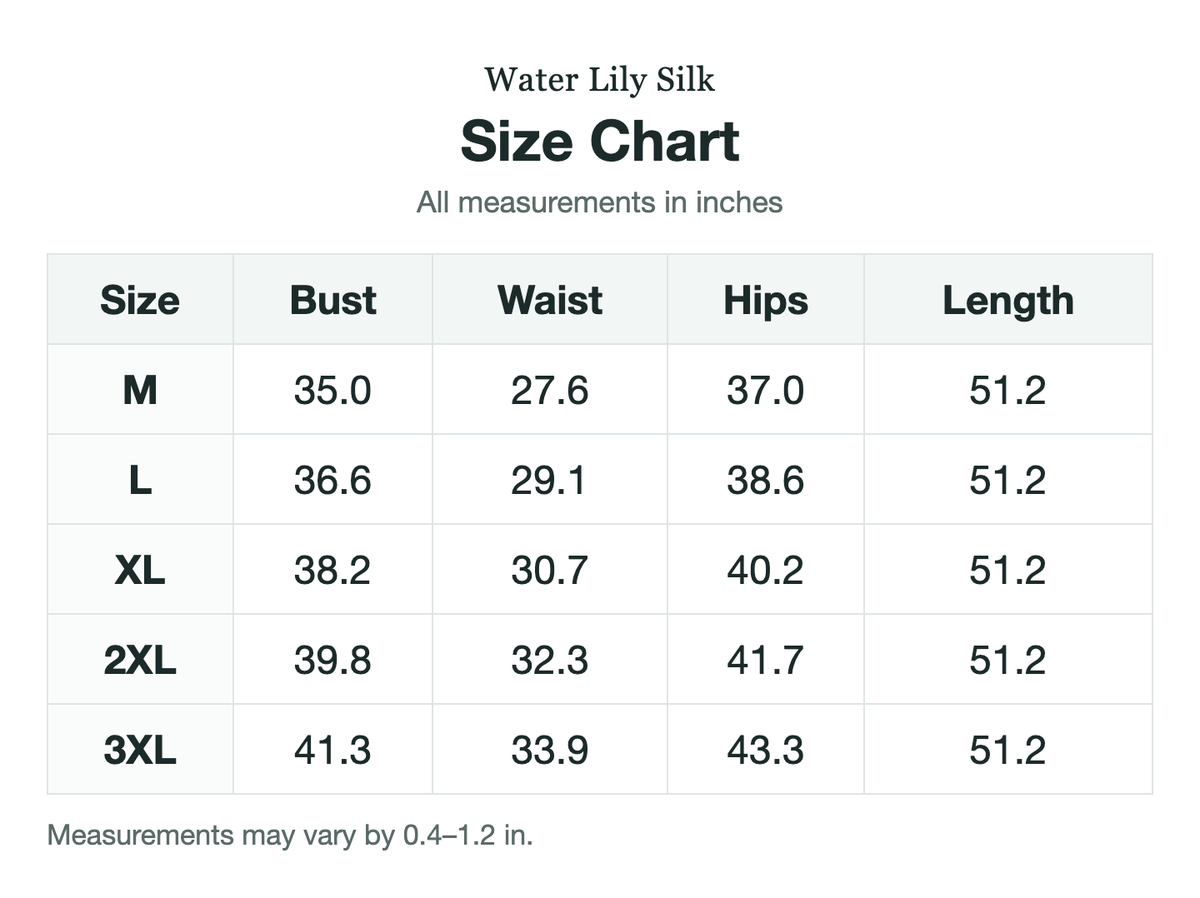 Size chart (inches)