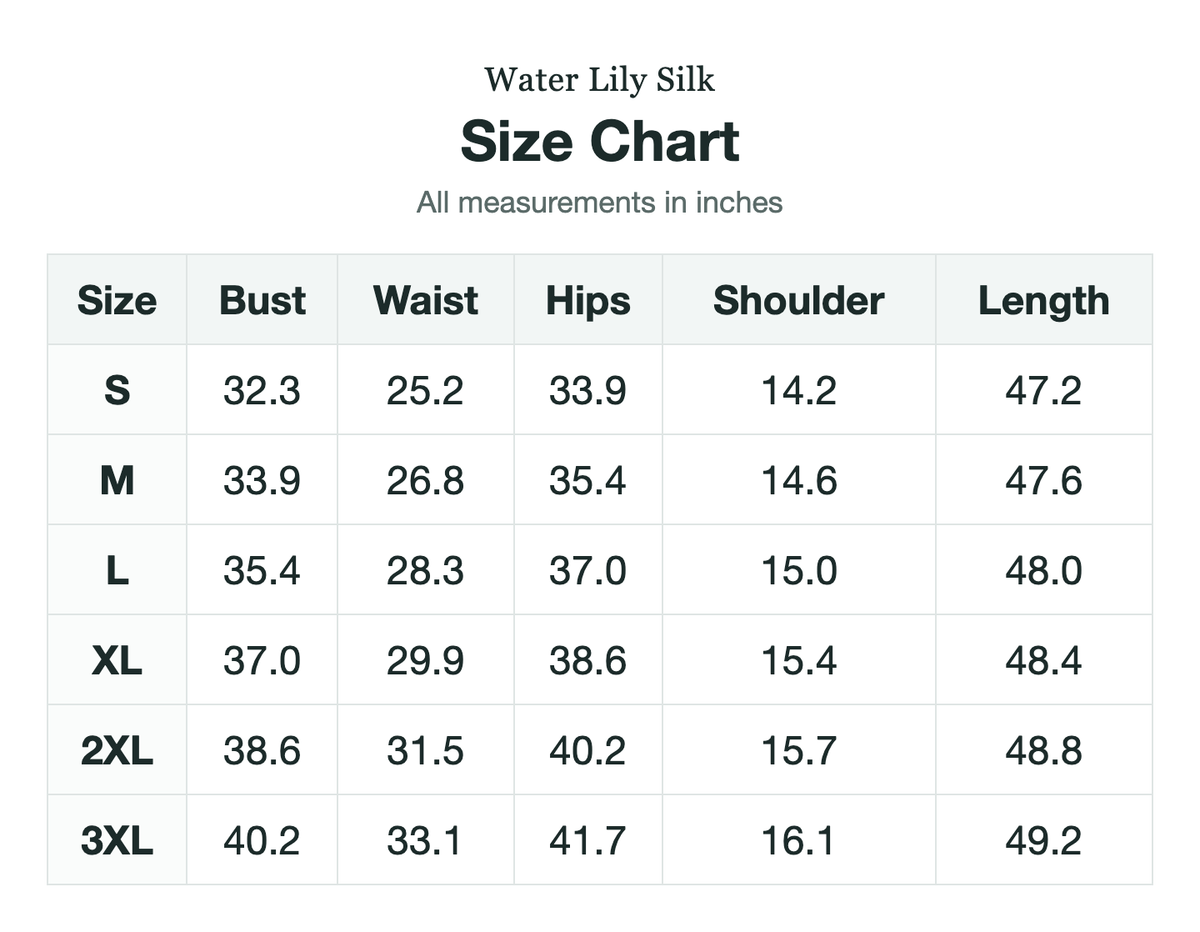 Size chart (inches)