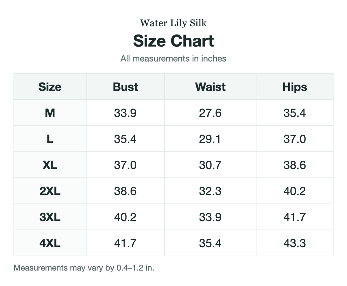 Size chart (inches)