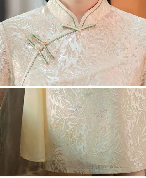 Apricot Floral Jacquard Ao Dai-Inspired Qipao Dress