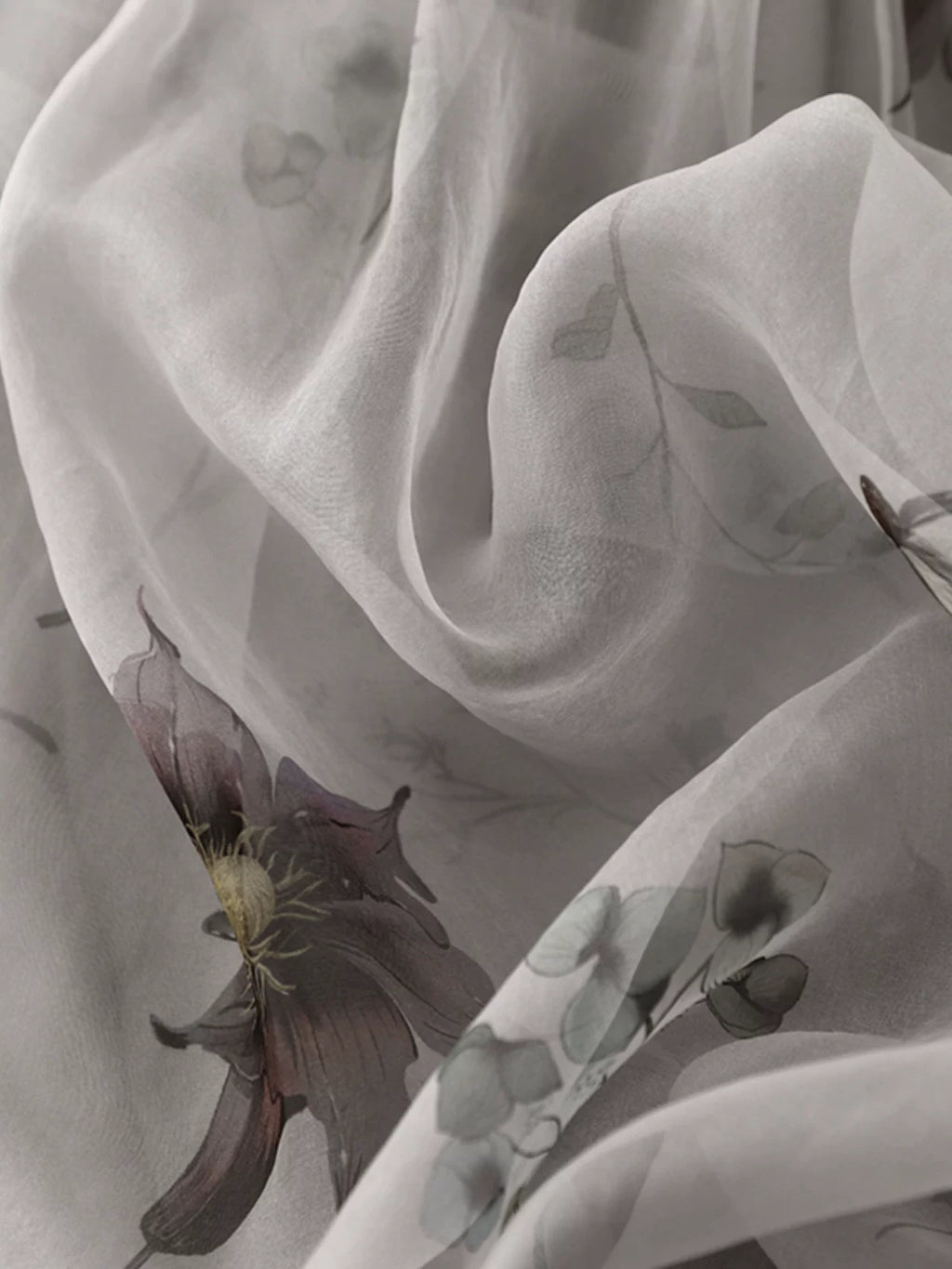 Mist Grey Botanical Midi Skirt | Neo-Chinese Style, Floral Print, A-Line Silhouette, Elegant Daily Wear