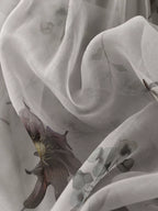 Mist Grey Botanical Midi Skirt | Neo-Chinese Style, Floral Print, A-Line Silhouette, Elegant Daily Wear