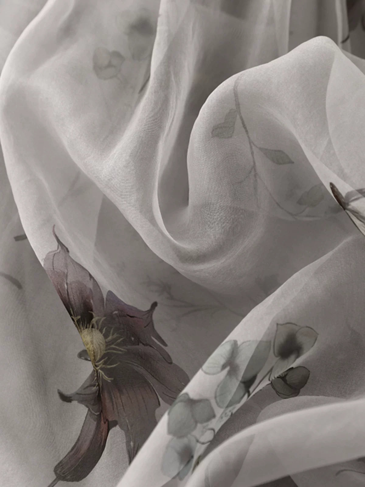 Mist Grey Botanical Midi Skirt | Neo-Chinese Style, Floral Print, A-Line Silhouette, Elegant Daily Wear