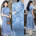 Cornflower Blue Floral Ao Dai-Inspired Qipao Dress