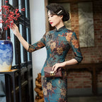 Emerald Teal Floral Brocade Qipao Dress | Neo-Chinese Cheongsam, Modern Oriental Dress, Elegant Evening / Daily Wear