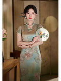 Sage Green Peony Floral Qipao Dress | Neo-Chinese Cheongsam, Modern Oriental Dress, Elegant Evening / Daily Wear