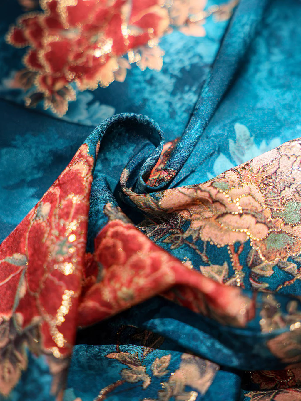 Teal Floral Keyhole Collar Qipao Dress | Neo-Chinese Cheongsam, Elegant Evening Dress, Fitted Halter Qipao, Botanical Motif