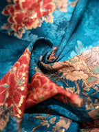 Teal Floral Keyhole Collar Qipao Dress | Neo-Chinese Cheongsam, Elegant Evening Dress, Fitted Halter Qipao, Botanical Motif