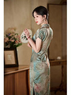 Sage Green Peony Floral Qipao Dress | Neo-Chinese Cheongsam, Modern Oriental Dress, Elegant Evening / Daily Wear