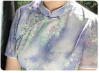 Plus Size Lavender Watercolor Blossom Qipao Dress | Neo-Chinese Cheongsam, Garden Party Dress, Summer Daywear, Botanical Print