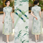Ink Bamboo Leaf Ao Dai-Inspired Qipao Dress
