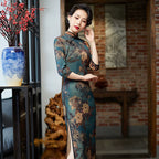 Emerald Teal Floral Brocade Qipao Dress | Neo-Chinese Cheongsam, Modern Oriental Dress, Elegant Evening / Daily Wear