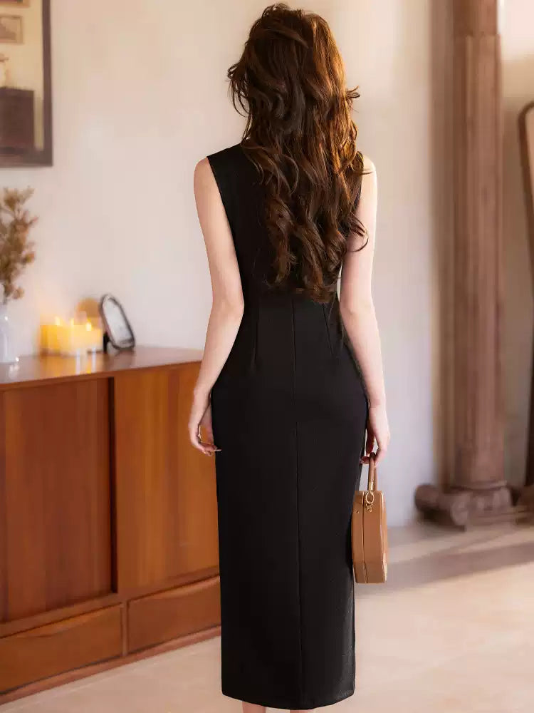 Midnight Bamboo Embroidered Cheongsam Dress | Sleek Black Qipao, Modern New Chinese Style