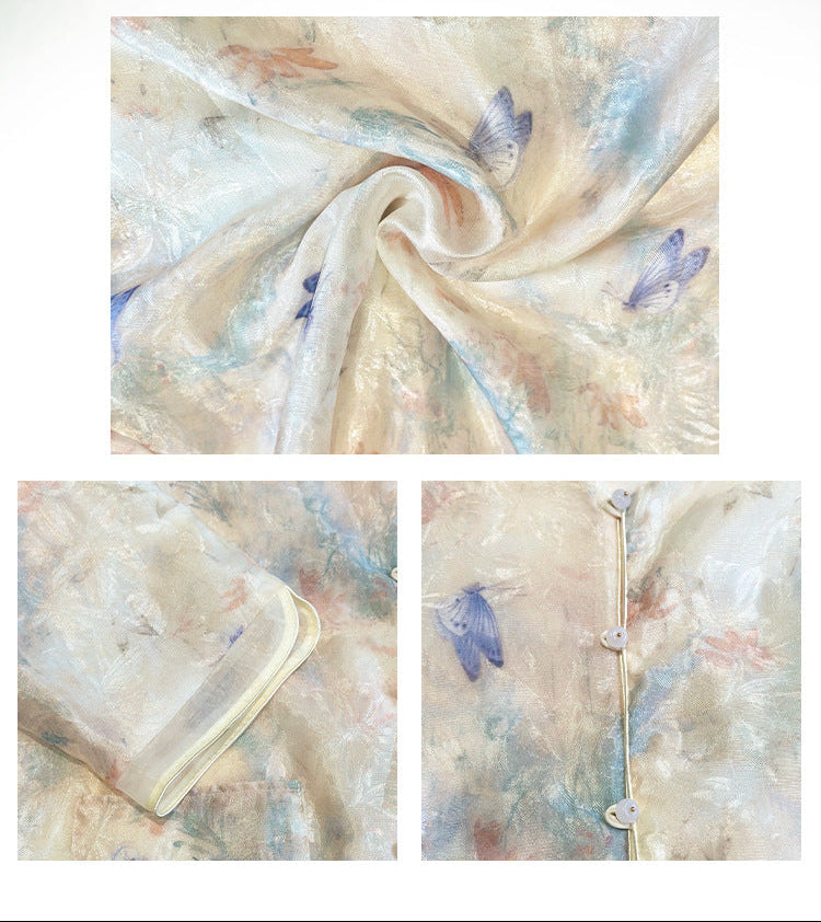 Ivory Butterfly Sheer Jacket | Neo-Chinese Layer, Airy Spring Outerwear, Botanical Butterfly Motif, Garden Party Wear