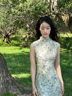 Neo-Oriental Floral Qipao Dress | Modern Chinese Style Midi | Elegant Sleeveless Mandarin Collar Shift Dress