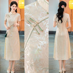 Apricot Floral Jacquard Ao Dai-Inspired Qipao Dress