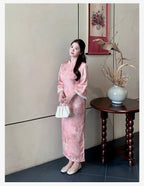Blush Bamboo Botanical Qipao Dress | Neo-Chinese Cheongsam, Long Sleeve, Elegant Daily Wear, Botanical Motif