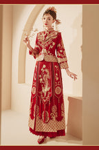 Long Red Phoenix Embroidered Two-Piece Wedding Qipao Set | Neo-Chinese Cheongsam, Modern Bridal Dress, Traditional Wedding & Engagement Wear