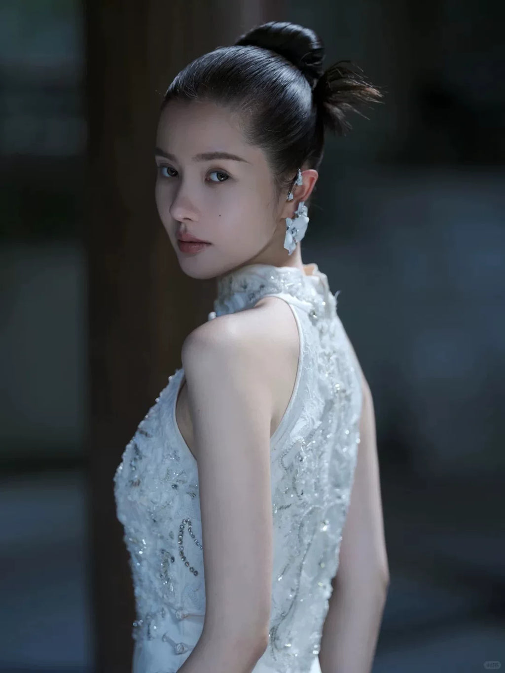 Neo-Oriental Halter Cheongsam | Elegant White Beaded Qipao Dress | Modern Chinese Style Evening Gown
