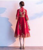 Mid-Length Traditional Red Phoenix Embroidered Bridal Gown | Traditional-Chinese Qipao, Wedding & Engagement Wear, Elegant Bridal Evening Dress (Copy)