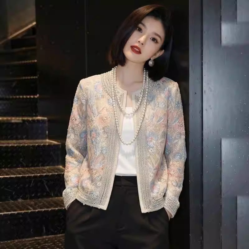 Ivory Botanical Embroidered Jacket | Neo-Chinese Cheongsam Layer, Elegant Evening Jacket, Floral Embroidery