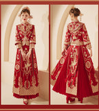 Long Red Phoenix Embroidered Two-Piece Wedding Qipao Set | Neo-Chinese Cheongsam, Modern Bridal Dress, Traditional Wedding & Engagement Wear