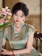 Sage Green Peony Floral Qipao Dress | Neo-Chinese Cheongsam, Modern Oriental Dress, Elegant Evening / Daily Wear