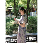 Plus Size Lavender Watercolor Blossom Qipao Dress | Neo-Chinese Cheongsam, Garden Party Dress, Summer Daywear, Botanical Print