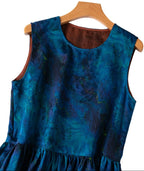 Indigo Ink-Wash Sleeveless A-Line Dress | Neo-Chinese Qipao, Modern Day-to-Evening Wear, Fluid Drape, Artistic Marbled Pattern