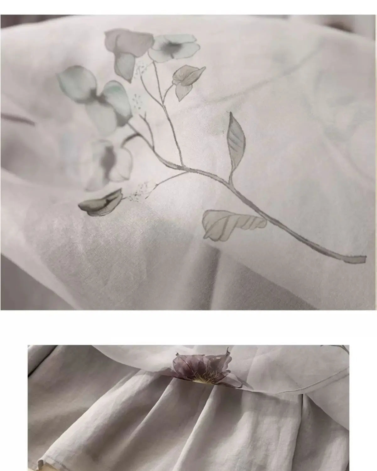 Mist Grey Botanical Midi Skirt | Neo-Chinese Style, Floral Print, A-Line Silhouette, Elegant Daily Wear