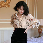 Ivory Botanical Bird Blouse | Neo-Chinese Top, Botanical Print Shirt, Elegant Daily Wear