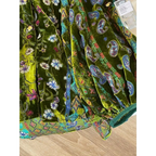 Emerald Velvet Mosaic: Lantern-Sleeve Vintage Blouse | Neo-Chinese Top, Lantern Sleeve, V-Neck, Botanical Velvet, Daily or Evening Wear