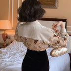 Ivory Botanical Bird Blouse | Neo-Chinese Top, Botanical Print Shirt, Elegant Daily Wear