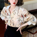 Ivory Botanical Bird Blouse | Neo-Chinese Top, Botanical Print Shirt, Elegant Daily Wear