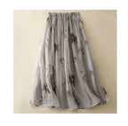 Mist Grey Botanical Midi Skirt | Neo-Chinese Style, Floral Print, A-Line Silhouette, Elegant Daily Wear