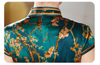 Emerald Teal Mulberry Silk Floral Branch Qipao Dress | Neo-Chinese Cheongsam, Elegant Modern Oriental Dress, Elegant Evening / Daily Wear