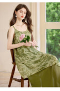 Forest Green Botanical Sleeveless Maxi Dress | Neo-Chinese Style, Contemporary Qipao-Inspired Dress, Summer Daily Wear